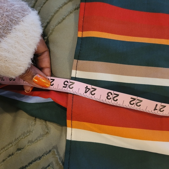 Muriell's Closet blue, red, green, gold, and white striped blouse. Size … - Picture 3 of 12